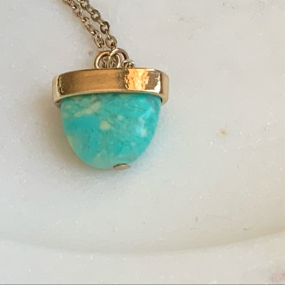 Turquoise and Gold Tone Necklace - Picture 3 of 5